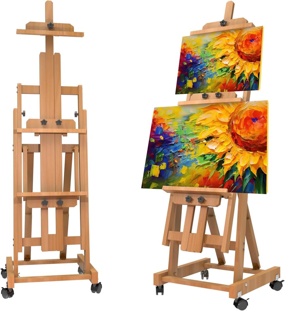 H-Frame Multifunctional Easel, Foldable & Adjustable (Vertical to Horizontal), Holds Two Canvases (Up to 77 Inches), Professional H-Frame Art Easel for Adults, 49.61 inches