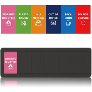 Office Door Signs 6 Options Do Not Disturb, Please Knock, In A Meeting, Out Of Office, Working Remotely Back Soon Privacy Door Slider Sign For Meeting & Conference Room Black, Small Signage