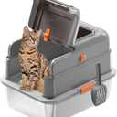 Stainless Steel Cat Litter Box with Lid, Covered Enclosed Kitty Litter Box, Flip Top High Sided Metal Cat Litter Pan with Litter Scoop, Front and Top Entry, Odor Control Leak Proof Easy Clean, Grey