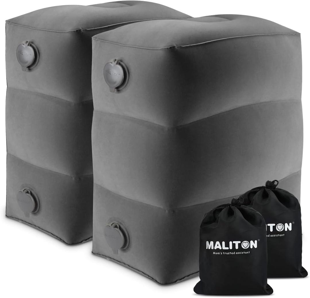 Maliton Inflatable Foot Rest Pillow for Air Travel, Toddler Airplane Travel Essentials, Car Seat Foot Rest for Kids, Adjustable Height Leg Rest Pillow for Airplane, Home, Office(Dark Grey, 2 Pack)