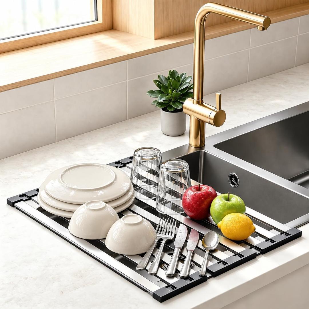 Foldable Dish Drying Rack Over Sink, 304 Steel, 19.69x12.8 in