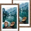 14x22 Picture Frame Set of 2, Rustic Brown Wood Style - Display 14 x 22 Picture without Mat or 12x18 Picture with Mat, Wall Mounting Horizontal and Vertical