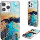 for iPhone 14 Pro Max Case for Women Girl Men, AKORAVO Full Protective Shockproof Slim Soft TPU Clear Phone Cover Cases for iPhone 14 ProMax 6.7,Glitter Sparkle Shiny Pearl Luster Blue Gold Marble