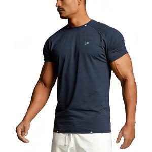 Men Muscle Fitness Quick Dry T-Shirt - Moisture Wicking Perforated Slim Fit Gym Top with Reflective Logo Large