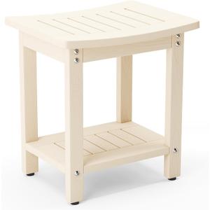 LUE BONA HDPS Shower Bench Seat, Shower Stool for Inside Shower Waterproof, Bath Spa Shower Foot Stool for Shaving Legs with Storage Shelf, Weather Resistant/Non-Slip/Indoor or Outdoor Use, Sand