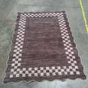 GarveeHome 5x7 Area Rug for Living Room Scalloped Washable Large Bedroom Rug Non Slip Stain Resistant Modern Border Dining Room Throw Carpet Scalloped Boho Rug for Home Decor Office Nursery, Brown