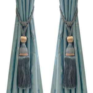 Selling Wonderful Curtain Holdbacks Curtains Tiebacks Home Decorative Braided Buckle Fastener Accessories Window Drapery Ball Tassels Tiebacks, Set of 2(Gray Blue)