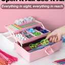 TERGOO 12in 3-Layer Plastic Craft Organizers and Storage, Portable Folding Tackle Box with Handle & Adjustable Dividers, Multipurpose Case for Sewing, Art Supplies, Medicine, Tools (White Pink)