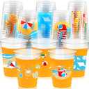 100Pcs Beach Pool Party Decoration Cups, 12 Oz Summer Disposable Cups for Summer Beach Pool Hawaiian Luau Birthday Party Decoration Supplies