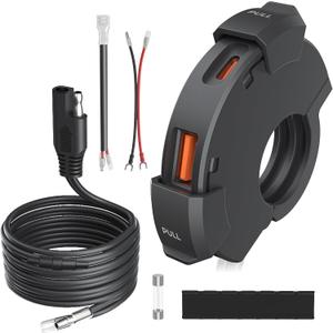 KAEDEAR Motorcycle USB Clamp, Water Resistant, Fast-Charging, Type A, Type C, PD(30W)+QC3.0(18W), SAE DC 12V, KDR-M3D