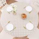 Round Vinyl Fitted Tablecloth with Flannel Backing Elastic Edge Design Table Cover Waterproof Oil-Proof PVC Table Cloth Stain-Resistant Wipeable for Round Table (Large Round Fits Table up 57"-65" Diameter, White Dots)