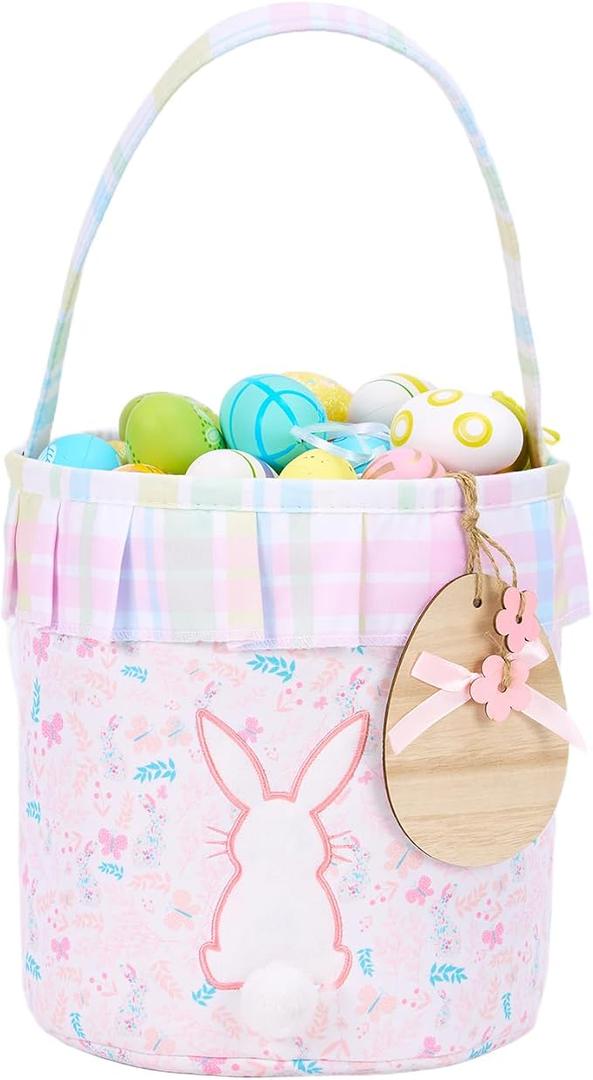 Personalized Easter Bunny Basket - Custom Easter Bucket Bag for Easter Egg Hunts (No-custom-B-Pink)