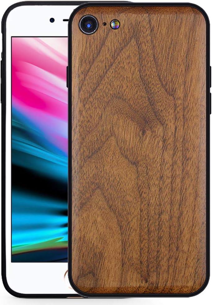 Wood Csae for iPhone Se (2en gen) and iPhone 7/8, Slim Shockproof Hybrid Cover for iPhone 7/8/Se (Walnut)