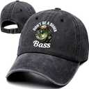 Don't Be A Dumb Bass Funny Retro Washed Cotton Baseball Cap, Adjustable Lightweight and Breathable Unisex Sun Hat Outdoor Accessories, Gifts for Fishing Lover Dad Grandpa Friend Husband Fisherman