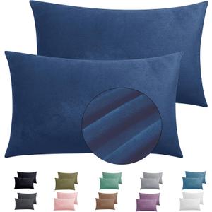 2 Pack Zippered Velvet King Pillowcases, Super Soft and Cozy Luxury Fuzzy Flannel Pillow Cases with Zipper, 20x36 Inches, Navy Blue