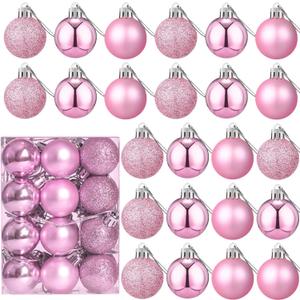 24 Count Mini Pink Ornaments for Mini Christmas Tree, Small Shatterproof Christmas Tree Ornaments Balls Party Decorations, 1.6 inch