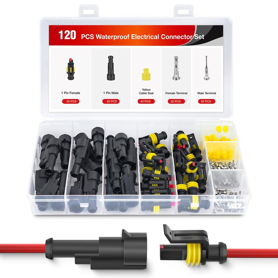 Nilight 120PCS 1 Pin Electrical Connector Plug Male Female Terminal Wire Connectors Waterproof One Way Automotive Connect Set for Car Truck Motorcycle Marine Boat 20 Sets