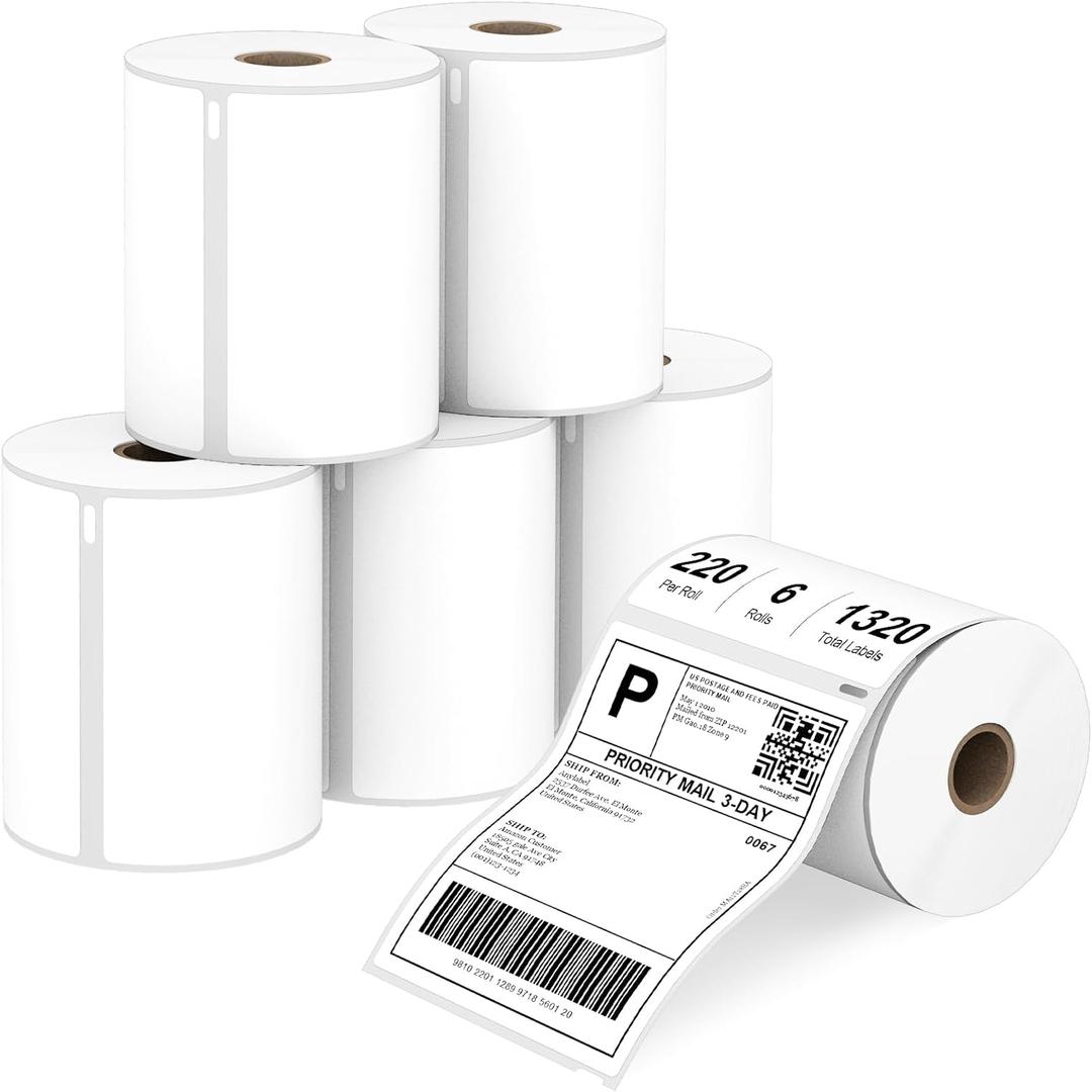 Compatible 4" x 6" Direct Thermal Label Replacement for DYMO 1744907 Postage Address Shipping Compatible with Dymo 4XL, Rollo & Zebra Printer Permanent Adhesive (6 Rolls, 220 Labels/Roll)
