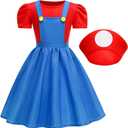 Brothers Costume for Girls Dress up Halloween Cosplay Outfit with Hat (110(3-4T), Blue)