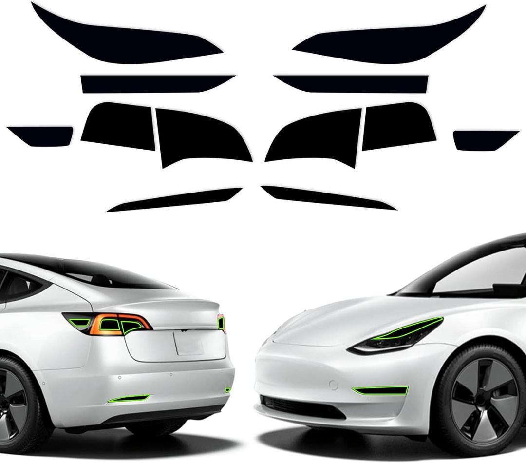 Precut Light Cover Tint Film Fit for Tesla Model 3 Headlight Eyelid Taillight Tail Light Reflector with Gloss Dark Smoke Wrap Overlay Accessories