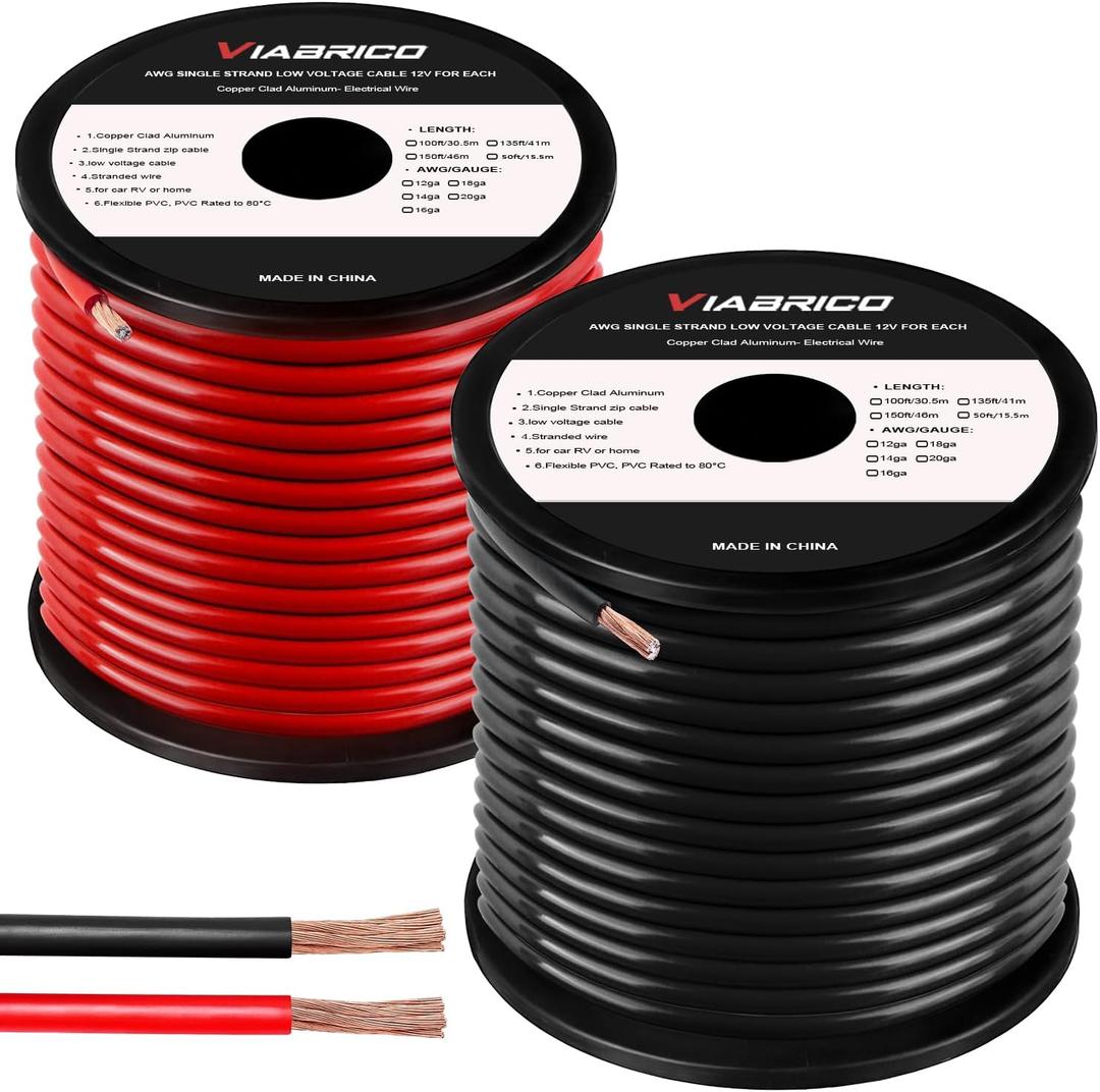 VIABRICO 8 Gauge Wire, for Automotive Power/Ground, Battery Cable, Car Audio, RV, Amp, CCA, Automotive Wire, Amp Kit, Battery Cables, Wiring Kit, (30 feet Each- Black/Red)