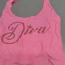 WDIRARA Women's Letter Rhinestone Racerback Crop Tank Top Y2k Square Neck Sleeveless Rib Knit Tops (Pink, S)