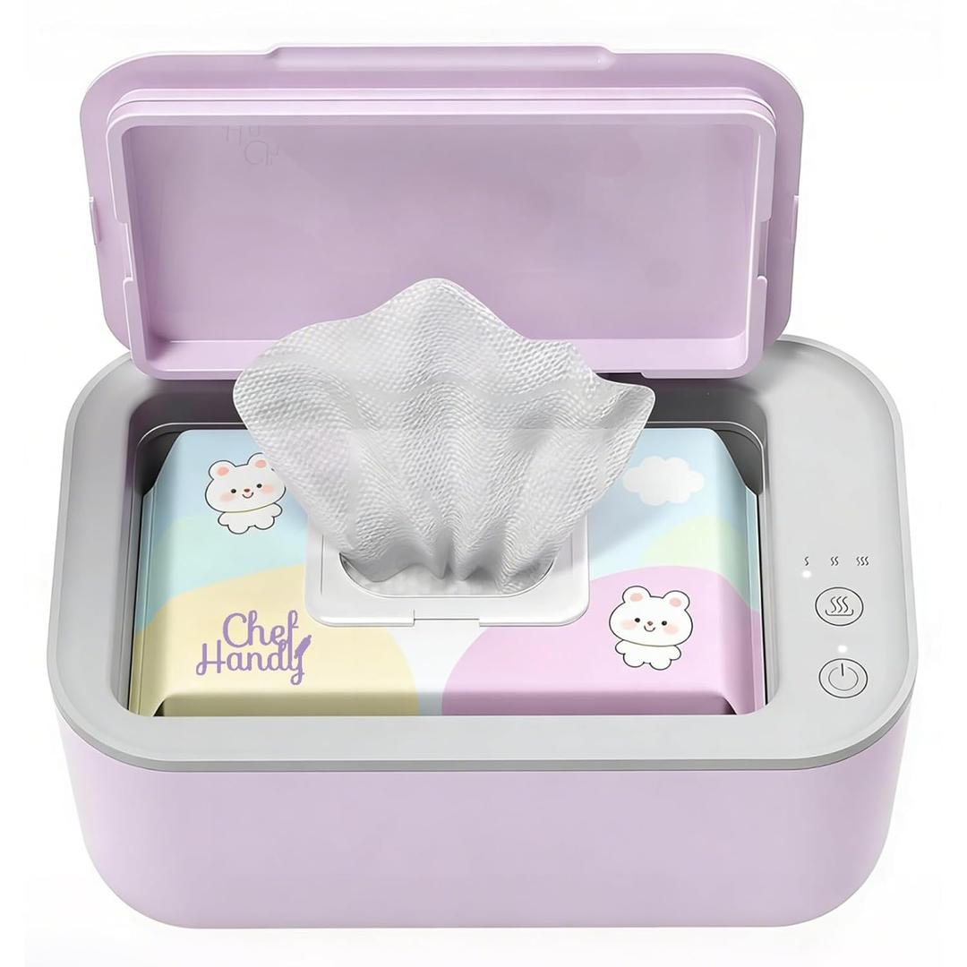 Chefhandy Wipe Warmer with Adjustable Temperature, Silent Heating & Large Capacity | Constant Warmth for Baby or Adult Wipes, Purple