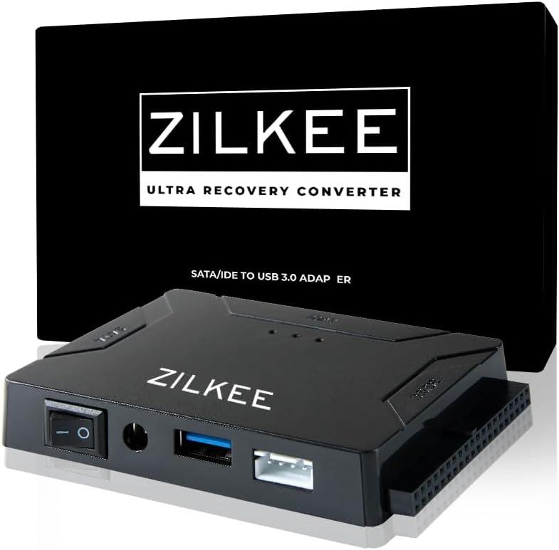 ZILKEE SATA/IDE to USB 3.0 Hard Drive Adapter - Universal Converter for 2.5/3.5 IDE & SATA HDD/SSD, External Drive Reader with 12V Power Supply, Supports up to 6TB