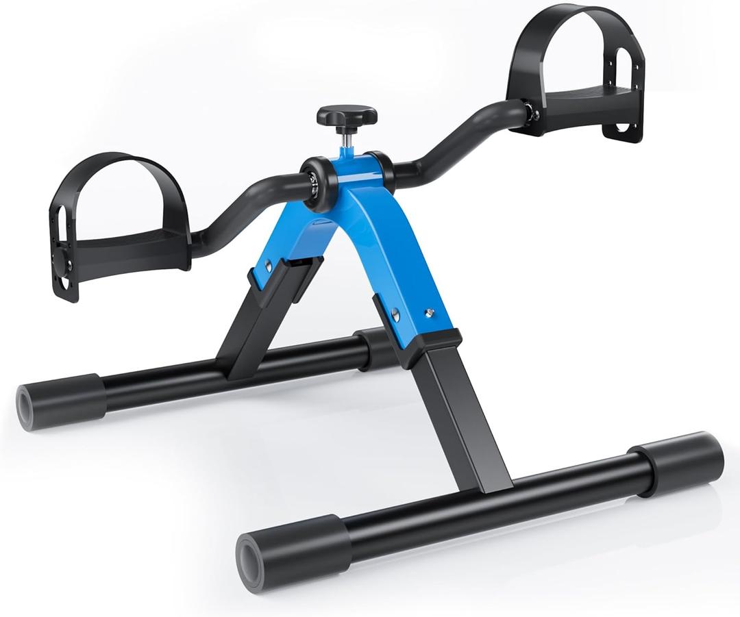 Folding Pedal Exerciser Mini Exercise Bike Under Desk Bike for Arms and Legs Workout, Portable Desk Bike Peddler Machine for Sedentary Officer & Seniors (Blue)