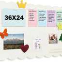 Scalloped Bulletin Board, 36x24 Scalloped Felt Bulletin Board, 3' by 2' Trifold Foldable Picture Display with 20 Pins & 5 Cute Decors - Beige