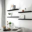 24 Inch Rustic Wood Floating Shelves Farmhouse Wooden Wall Shelves for Bathroom Bedroom Living Room Kitchen Office Set of 4 Black