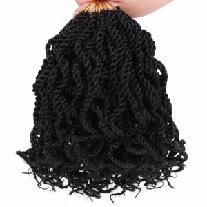 Leeven 6 Inch Senegalese Twist Crochet Hair with Curly Ends, 8 Packs Black Pre Looped 2 Strand Short Twist Hair, Wavy Small Hanava Twist, Synthetic Crochet Braids for Women Girl Kids (#1B)