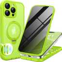 BERFY for iPhone 16 Pro Case, Compatible with MagSafe, Built in Privacy Screen Protector, Shockproof Full Body Phone Case for 16 Pro with Magnetic Stand, Translucent Bright Green