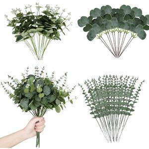 Coreland 120 Pcs 3 Kinds Mixed Artificial Eucalyptus Leaves Stems Fake Silver Dollar Eucalyptus Leaves Stem Bulk Faux Leaf for DIY Bouquets Floral Arrangement Wedding Home Decor