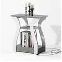 End Tables Living Room, Grey End Table with Charging Station, Grey Side Table, Nightstand for Bedroom, 3 Tier End Table with Storage Shelf for Living Room