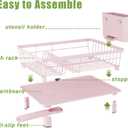 Dish Drainer Rack with Drip Tray, Sink Dish Drainer with Drainage Spout, Stainless Steel Dish Drying Rack with Cups, Utensil & Cutting Board Holders for Kitchen Counter Space-Saving, Pink