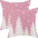 CXMEIFLY Christmas Pillow Covers 22x22 Inch Set of 2 Pink Cream Christmas Tree Snowflakes Decor Throw Pillows Winter Xmas Holiday Outdoor Cushion Cases for Couch Bed Decorations