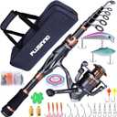 PLUSINNO Fishing Rod and Reel Combos, Bronze Warrior Toray IM6 Carbon Matrix Telescopic Fishing Rod Pole, 12 +1 Shielded Bearings Stainless Steel BB Spinning Reel, Travel Freshwater Fishing Gear, Size: 1.98M / 6.49FT