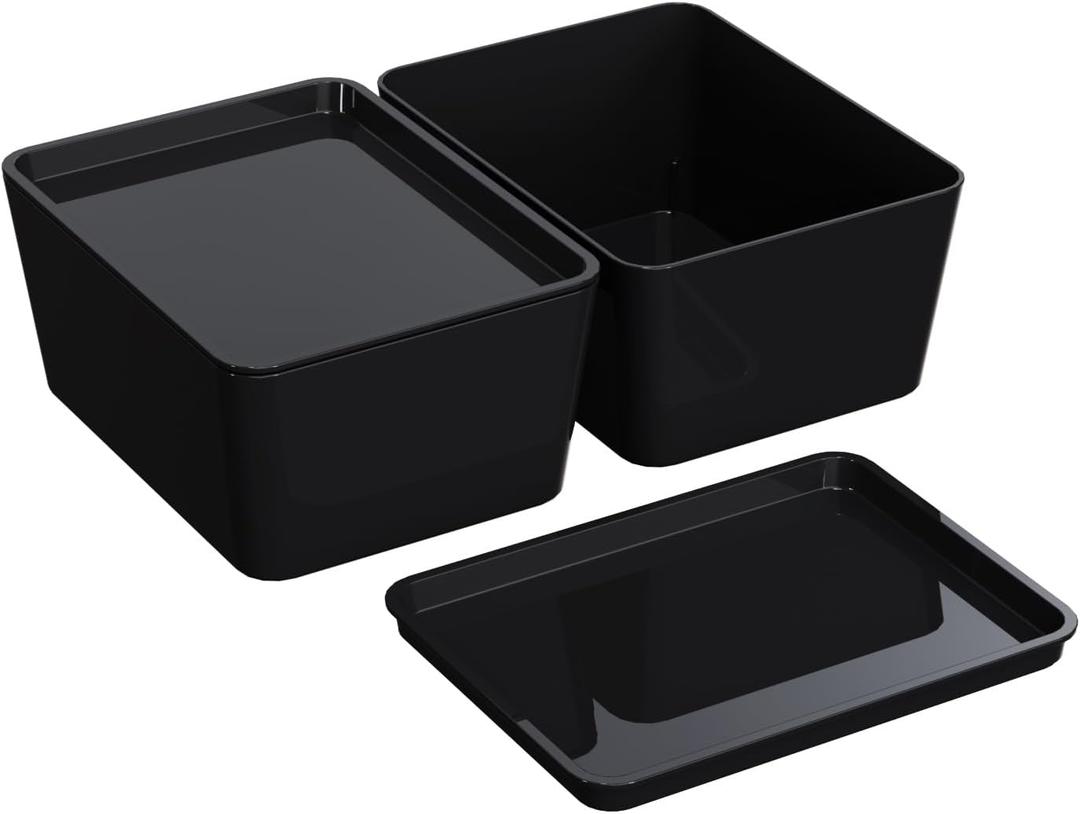 CHANCETSUI Storage Bins With Lids Plastic Containers: Multipurpose Stackable Storage Container Bins With Lid For Home And Office Organization, Small Storage Bin, 2 Pcs 5x7 Storage Container, Black