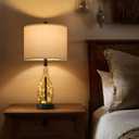 OYEARS 23" Table Lamps for Living Room Set of 2 Bedside Lamps for Night Stands Bedroom Lamps Farmhouse Rattan Boho Lamp Glass Nightlight End Table Lamp,Two Light Points (Set of 2 - Tea Brown with Black Base)