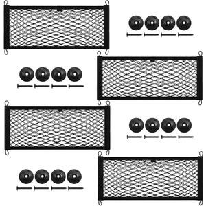 [4 Pack] Cargo Storage Net, 23.6x9.8'', DEDC Cargo Net Pocket, Universal Accessories Elastic Automotive Large Cargo Net Storage Mesh Pocket with 16 Mounting Screws, Hooks for Truck Car SUV Boats