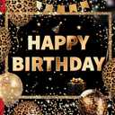 Dudaacvt Happy Birthday Backdrop Leopard Photography Background for Adult Leopard Birthday Party Banner Gold Leopard Birthday Photography Background Banner 7x5ft