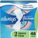Always Infinity Feminine Pads for Women, Flexfoam Pads with Wings, Size 2, Heavy Absorbency, Unscented, 46 Count