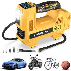 Cordless Tire Inflator Portable Air Compressor Tire Air Pump Compatible With Dewalt 20V Battery - LIVOWALNY 160PSI Auto Pump with Digital Pressure Gauge for Car Tires, Bicycle, Balloons (No Battery)