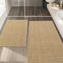 YIHOUSE Bathroom Rugs Sets 2 Pieces, Beige Ultra Thin Bath Mats Fit Under Door, Absorbent Quickly Dry Rubber Backing Braided Bath Mat Set, Non Slip Washable Bath Rugs for Bathroom Floor, Beige