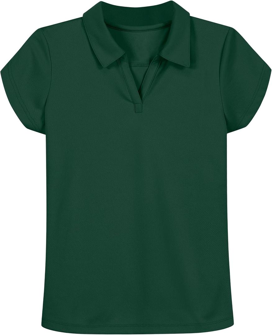 Nautica Girls' Short Sleeve Performance Polo (Green, S)