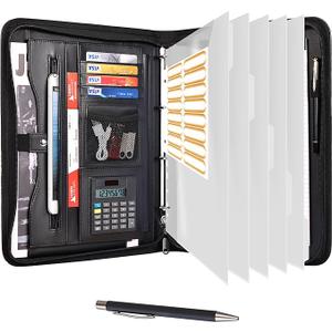 Eshow Portfolio Organizer - 3 Ring Binder with Zipper, Vegan Leather Business Padfolio Folder with Notepad Includes 5 Clear Sheet Protectors for Documents Files for Men Women