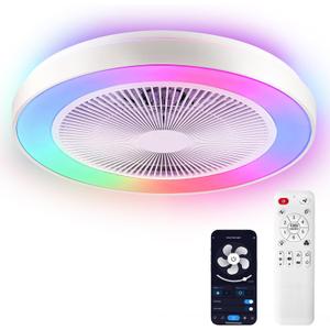 2-in-1 Low Profile Ceiling Fan with Light, 20 Caged Safety Design for Kids - RGB Color, Smart APP/Remote Control, Quiet Flush Mount DC Motor, Ideal for Bedroom/Living Room/Kitchen, White