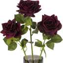 3PCS Burgundy Roses Artificial Flowers 4.72" Large Real Touch Fake Rose 25.6" Long Stem Silk Rose Latex Flower for Wedding Bridal Bouquet Home Party Garden Decor(Burgundy)