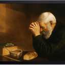 Poster Master Vintage Grace Painting Poster - Retro Man Praying Over Bread Print - Gratitude Art - Gift for Men, Women - Religious Decor for Living Room, Kitchen, Dining Room - 11x14 UNFRAMED Wall Art